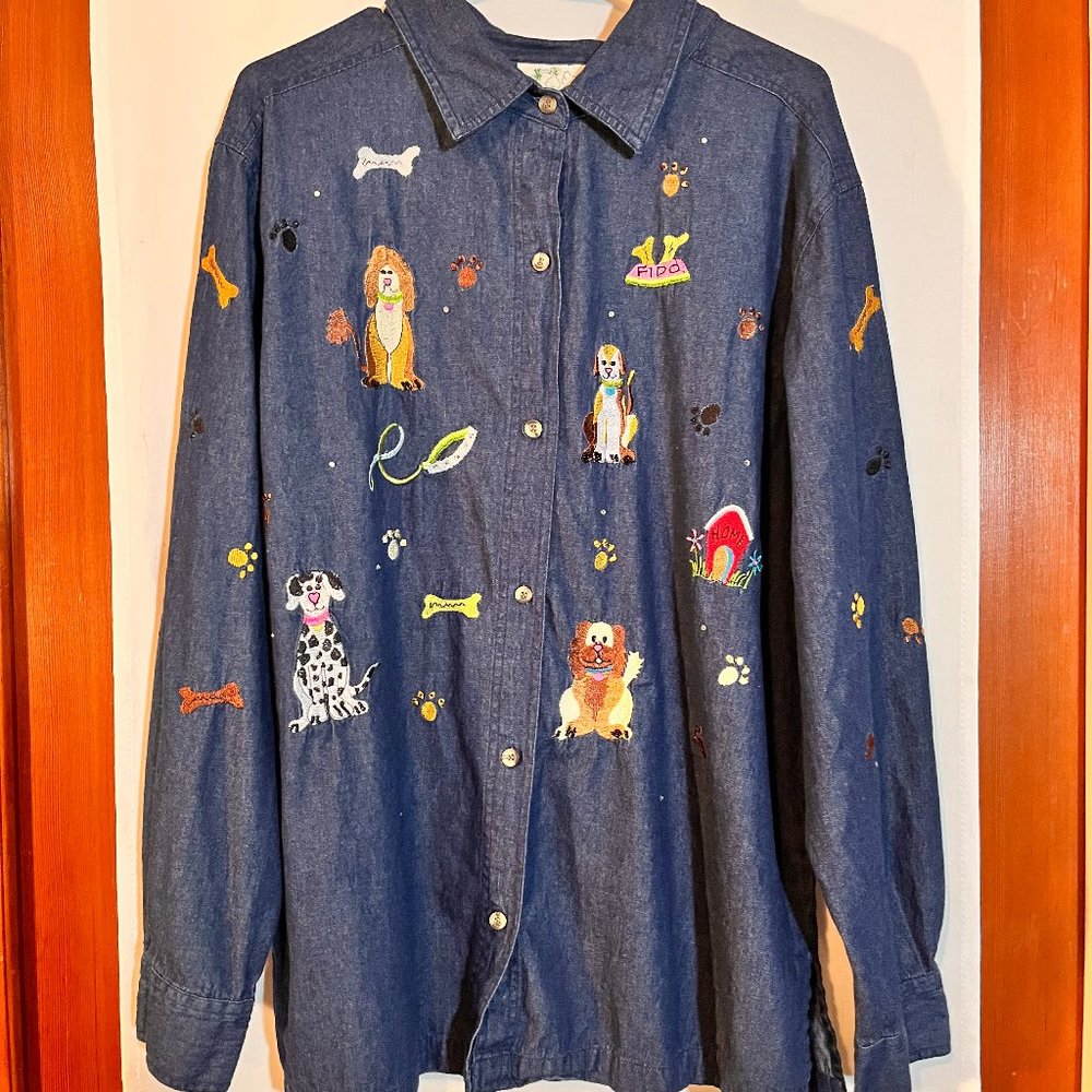 Quacker Factory Fido Dog Embroidered Shirt